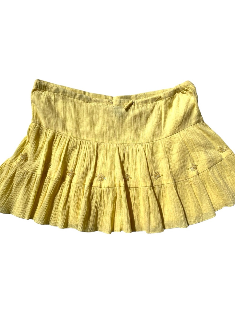 Vintage 2000s Y2K Yellow Embellished Ruffle Skirt SMALL